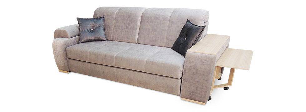 Купить Прямой диван «IQ 130» со столешницей по цене 120000 в Москве сдоставкой в интернет магазине - «Umnye-Divany»
